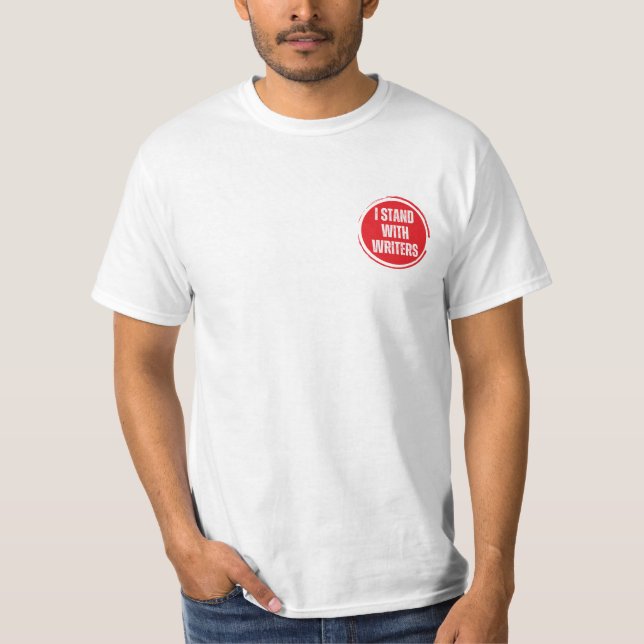 I stand with writers red logo with white text T-Shirt (Front)