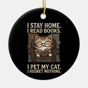 I Stay Home I Read Books I Pet My Cat Funny Cat Ceramic Tree Decoration