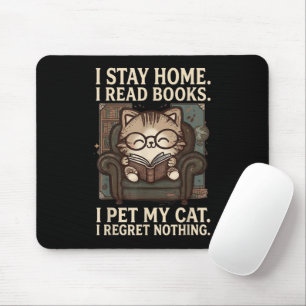I Stay Home I Read Books I Pet My Cat Funny Cat Mouse Mat