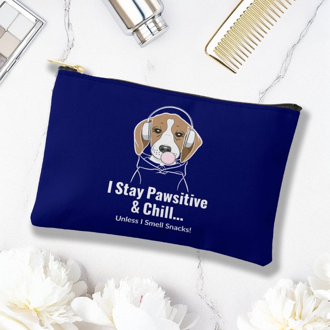 I Stay Pawsitive and Chill Dog Funny Beagle Accessory Pouch (Creator Uploaded)