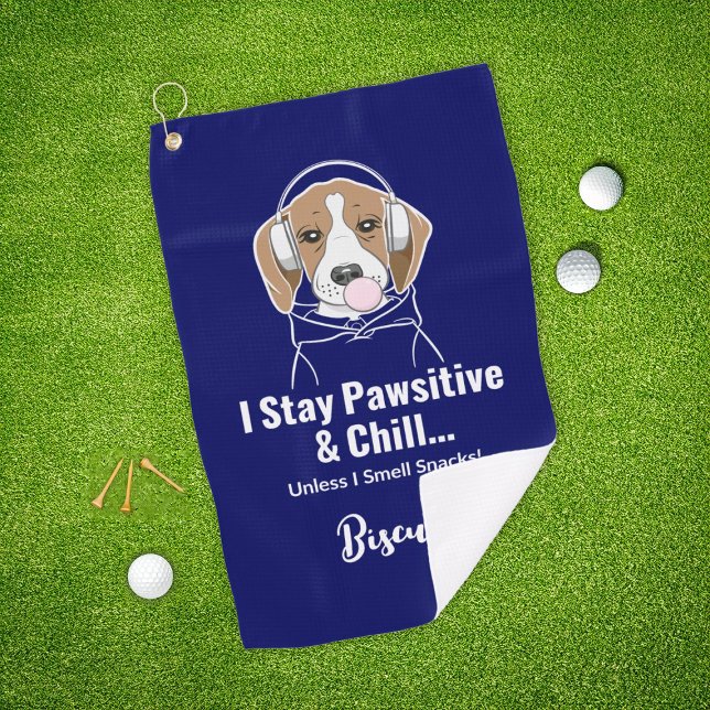 I Stay Pawsitive and Chill Dog Funny Beagle Golf Towel (Creator Uploaded)