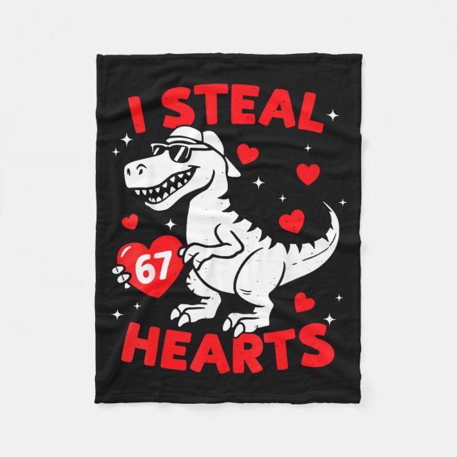 I Steal 67 Heart Dinosaur For Boys Girls Kids Vale Fleece Blanket (Front)