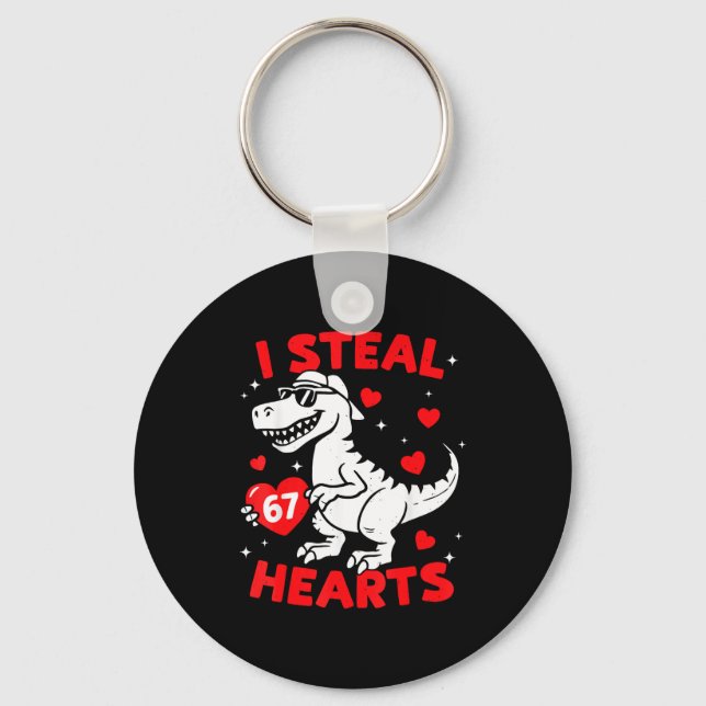 I Steal 67 Heart Dinosaur For Boys Girls Kids Vale Key Ring (Front)