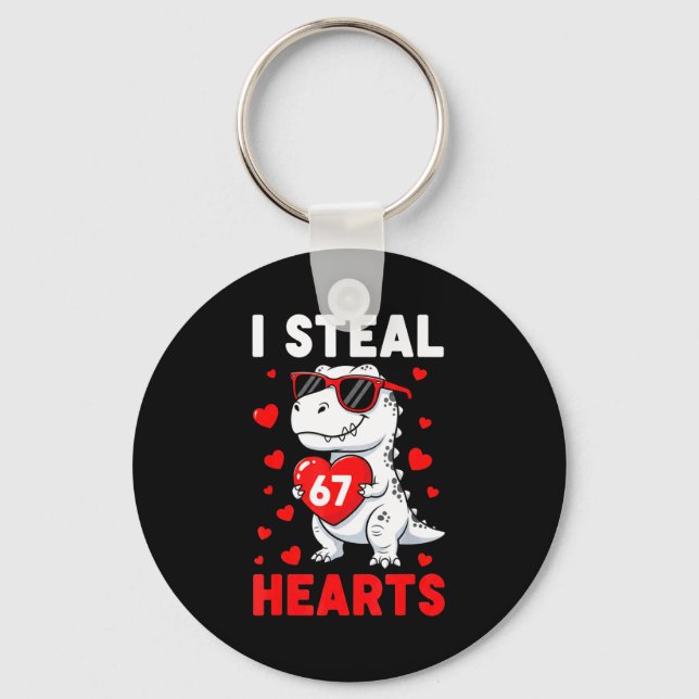 I Steal 67 Hearts Funny 67 Valentine Dinosaur Men  Key Ring (Front)