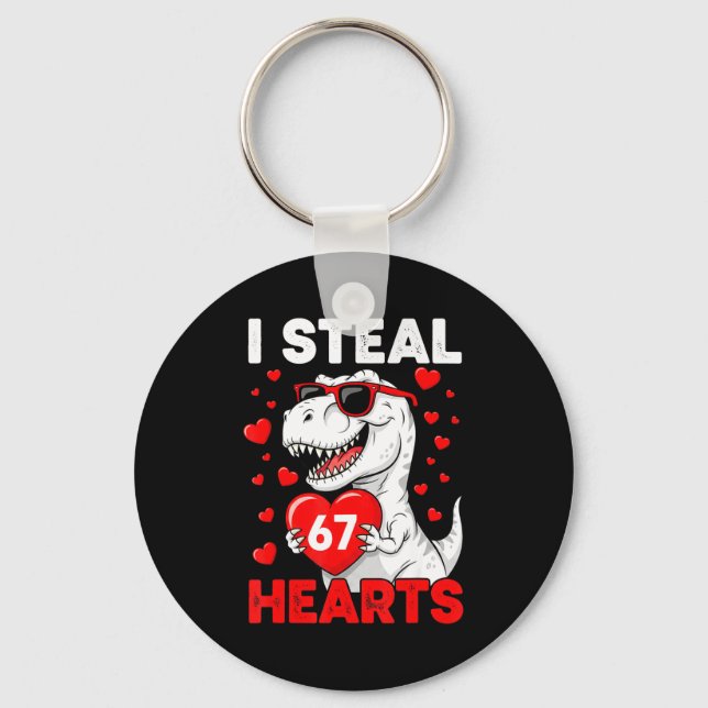 I Steal 67 Hearts Funny 67 Valentine Dinosaur Men  Key Ring (Front)