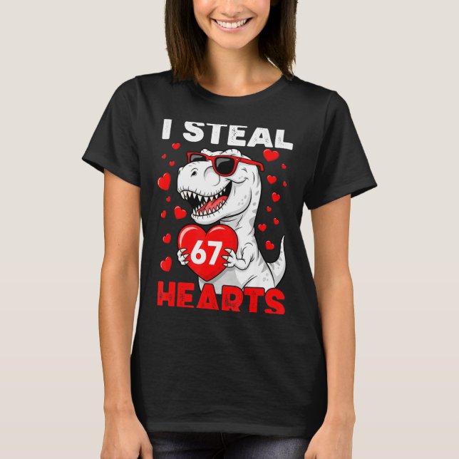 I Steal 67 Hearts Funny 67 Valentine Dinosaur Men  T-Shirt (Front)