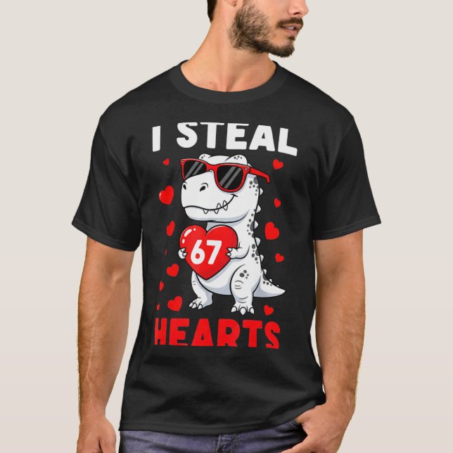 I Steal 67 Hearts Funny 67 Valentine Dinosaur Men  T-Shirt (Front)