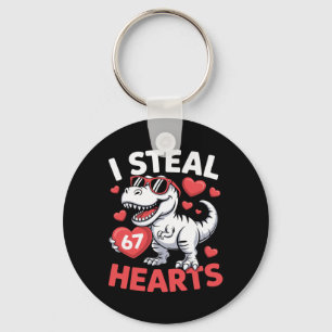 I Steal 67 Hearts Funny Dino Valentine Birthday Key Ring