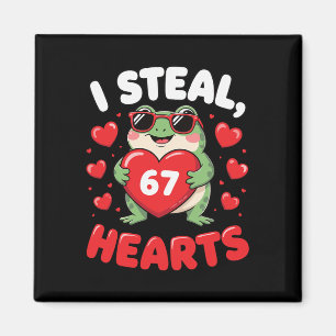 I Steal 67 Hearts Funny Frog Valentine Meme Design Magnet