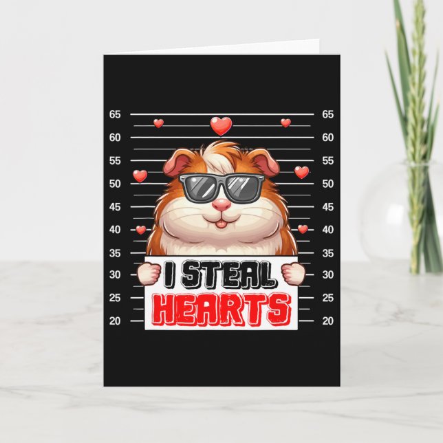 I Steal Cute Hearts Valentine Guinea Pig Sungles H Card (Front)