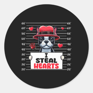 I Steal Cute Hearts Valentine's Day Boston Terrier Classic Round Sticker
