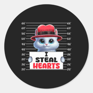 I Steal Cute Hearts Valentine's Day Cat Owner Fami Classic Round Sticker