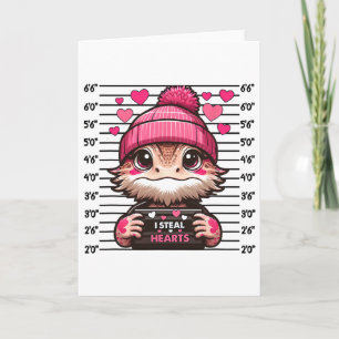 I Steal Heart Cute Bearded Dragon Mugshot Valentin Card
