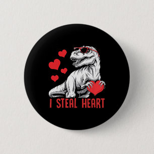 I Steal Heart T-rex Dinosaur Valentine Kids Boys  6 Cm Round Badge