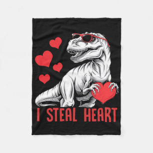 I Steal Heart T-rex Dinosaur Valentine Kids Boys Fleece Blanket