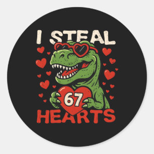 I Steal Hearts 67 Funny Valentine T-rex Dinosaur M Classic Round Sticker