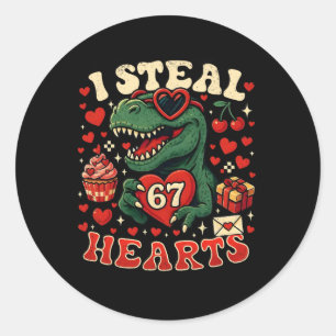 I Steal Hearts 67 Funny Valentine T-rex Dinosaur M Classic Round Sticker