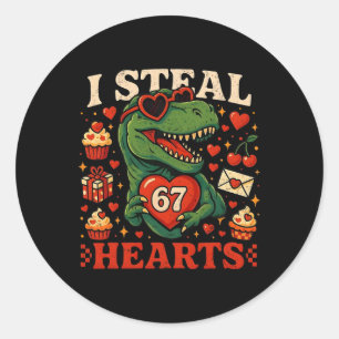 I Steal Hearts 67 Funny Valentine T-rex Dinosaur M Classic Round Sticker