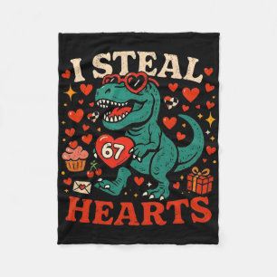 I Steal Hearts 67 Funny Valentine T-rex Dinosaur M Fleece Blanket