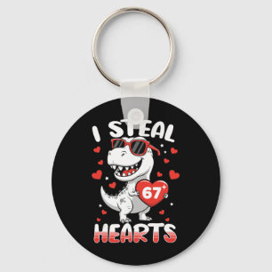 I Steal Hearts 67 Meme Funny Dinosaur Valentines D Key Ring