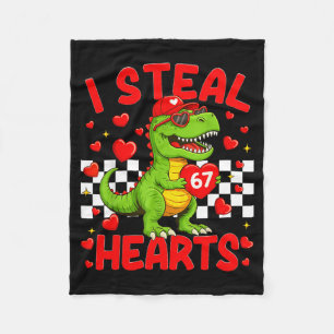 I Steal Hearts 67 Valentine’s Day 67 Dinosaur T-re Fleece Blanket