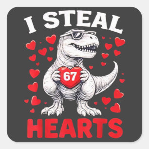 I Steal Hearts 67 Valentine T-Rex Dinosaur Love Bi Square Sticker