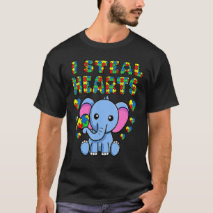 I Steal Hearts Autism Awareness Elephant Puzzle Pi T-Shirt