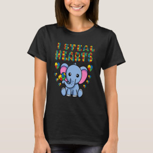 I Steal Hearts Autism Awareness Elephant Puzzle Pi T-Shirt