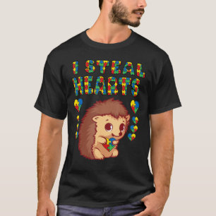 I Steal Hearts Autism Awareness Hedgehog Puzzle Pi T-Shirt