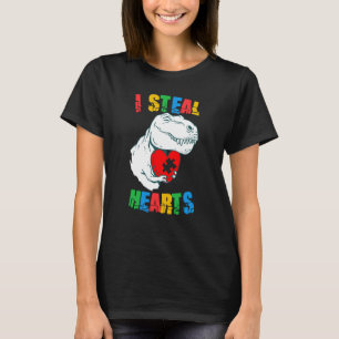 I Steal Hearts Autism Awareness Rex Valentines Day T-Shirt