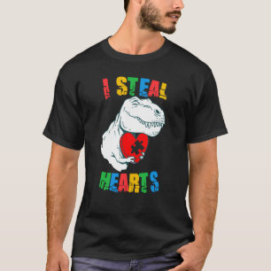 I Steal Hearts Autism Awareness Rex Valentines Day T-Shirt
