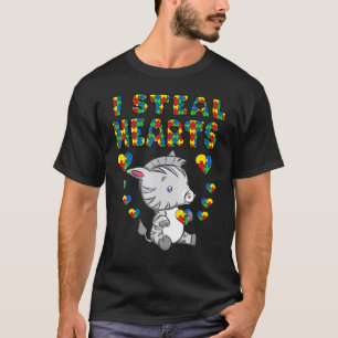 I Steal Hearts Autism Awareness Zebra Puzzle Piece T-Shirt