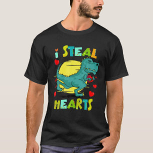 I Steal Hearts Boys Funny Valentines Day Kids Dino T-Shirt