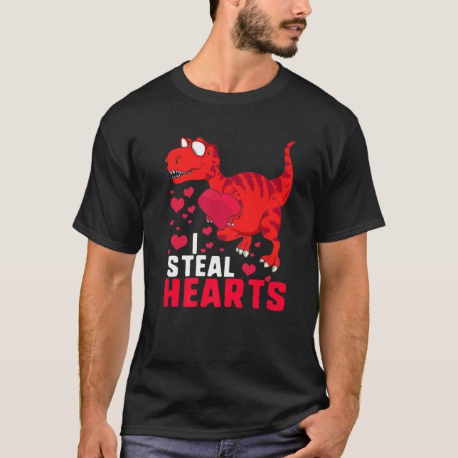 I Steal Hearts Boys Valentines Day Kids Dinosaur T T-Shirt (Front)