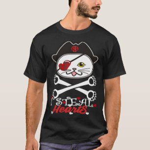 I Steal Hearts Cat Boys Valentines Day Cat Pirate  T-Shirt
