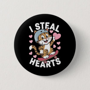 I Steal Hearts Cat Lovers Valentines Day 6 Cm Round Badge