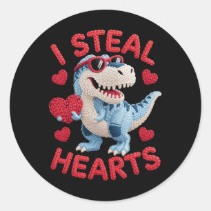 I Steal Hearts Cute Dinosaur Outfit For Kids Valen Classic Round Sticker