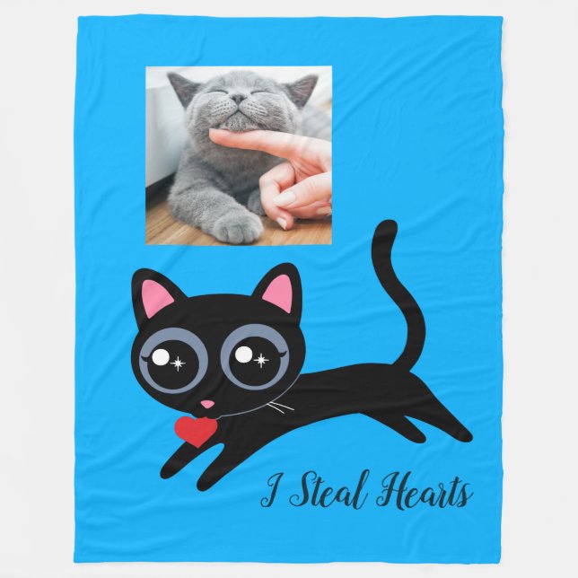 I Steal Hearts Cute Kitty Cat Photo Fleece Blanket (Front)