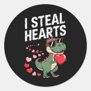 I Steal Hearts' Cute Valentine's Dinosaur T-rex Classic Round Sticker