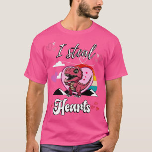 I Steal Hearts Cute Valentines TRex and Retro Suns T-Shirt