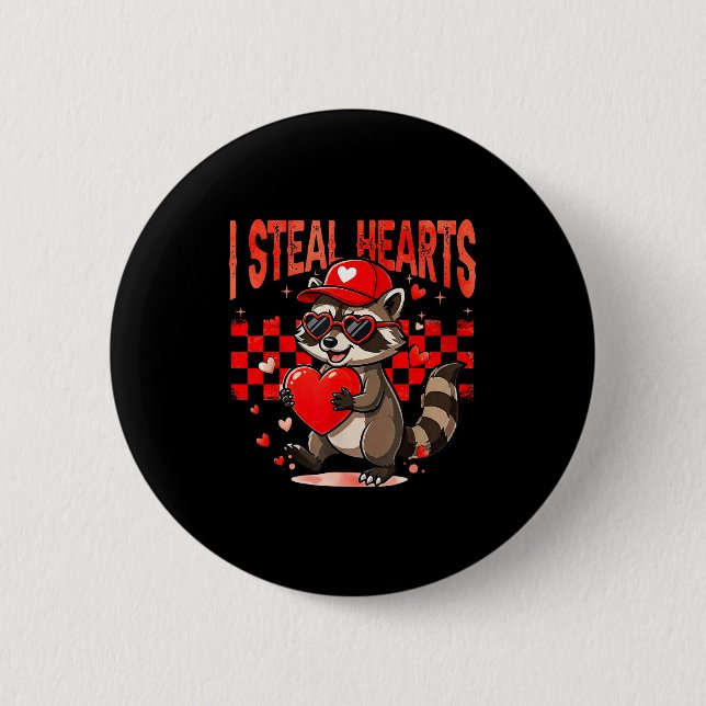 I Steal Hearts Design Raccoon Valentine Day Retro  6 Cm Round Badge (Front)