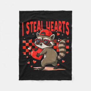 I Steal Hearts Design Raccoon Valentine Day Retro  Fleece Blanket