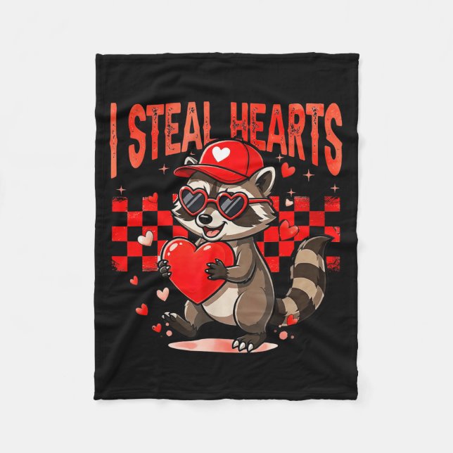 I Steal Hearts Design Raccoon Valentine Day Retro  Fleece Blanket (Front)