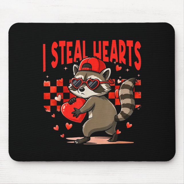 I Steal Hearts Design Raccoon Valentine Day Retro  Mouse Mat (Front)