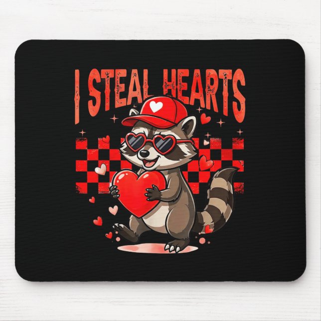 I Steal Hearts Design Raccoon Valentine Day Retro  Mouse Mat (Front)