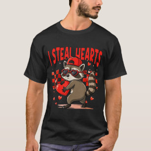 I Steal Hearts Design Raccoon Valentine Day Retro T-Shirt