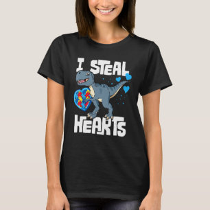 I Steal Hearts Dinosaur Autism Awareness Valentine T-Shirt