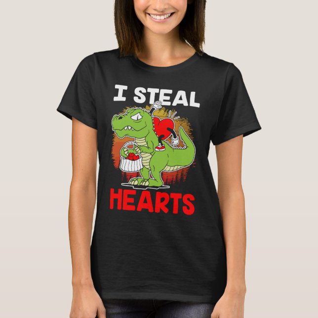 i steal hearts Dinosaur Heart Boys girls Valentine T-Shirt (Front)
