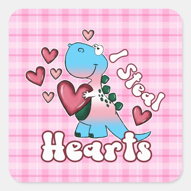 I Steal Hearts, Dinosaur in Transgender Flag Colou Square Sticker (Front)