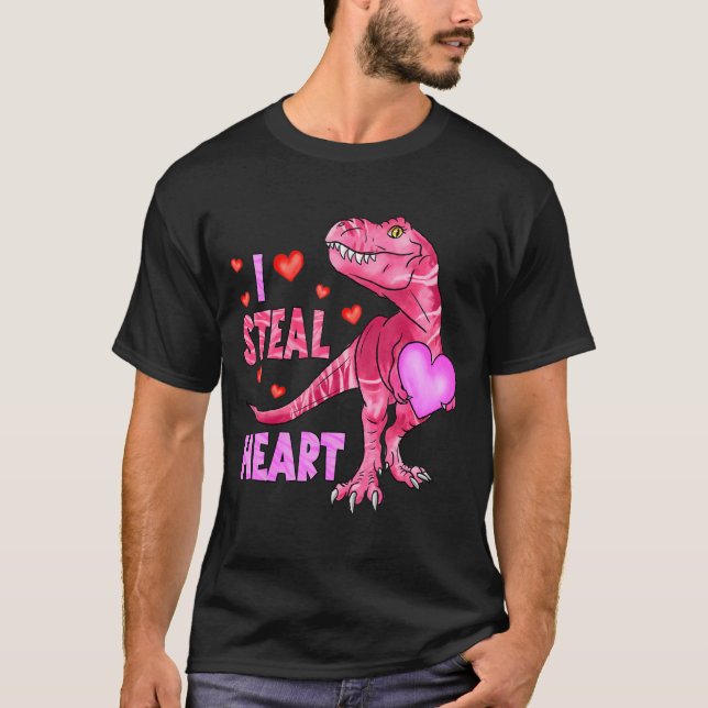 I Steal Hearts Dinosaur Kids Boys Valentine's Day T-Shirt (Front)